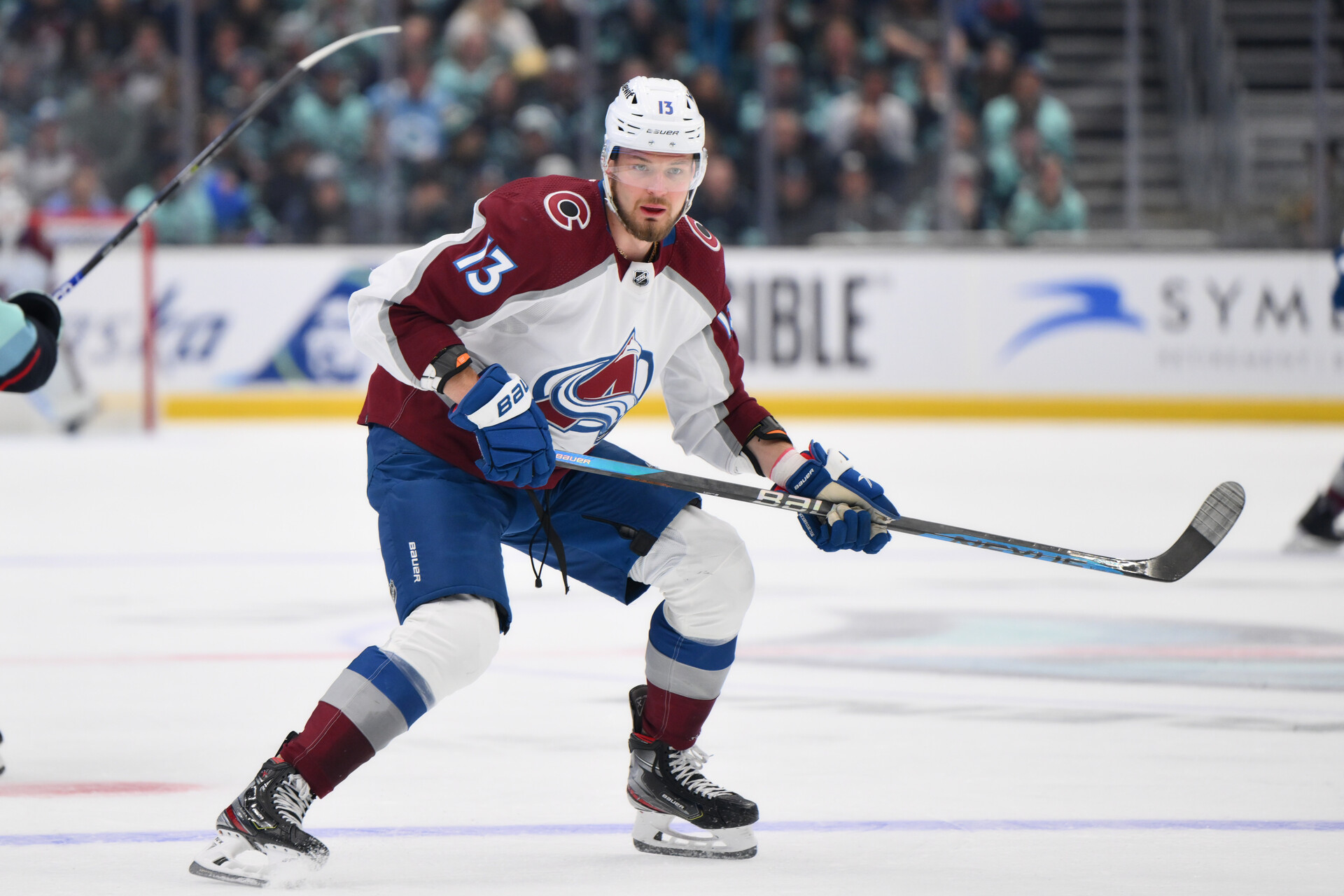 Oct 17, 2023; Seattle, Washington, USA; Colorado Avalanche right wing Valeri Nichushkin (13) during the game against the Seattle Kraken at Climate Pledge Arena.
