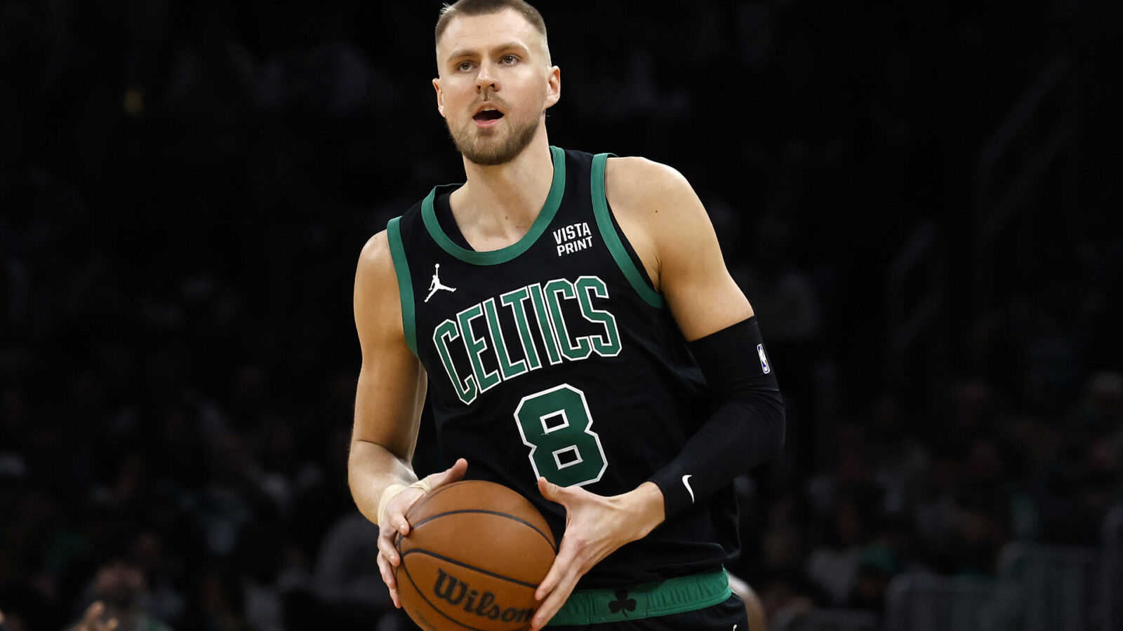 Boston Celtics center Kristaps Porzingis (8) against the Indiana Pacers during the second half at TD Garden.