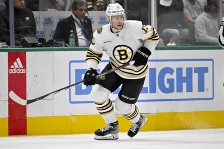 Boston Bruins center Charlie Coyle (13) in action during the game between the Dallas Stars and the Boston Bruins at the American Airlines Center.
