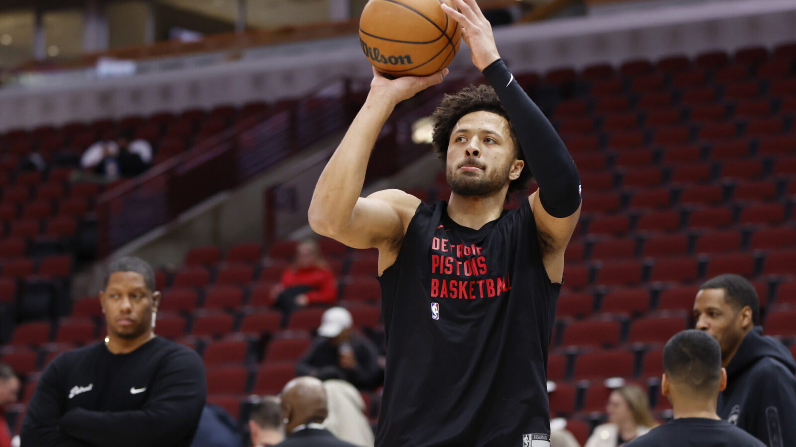Nov 12, 2023; Chicago, Illinois, USA; Detroit Pistons guard Cade Cunningham (2) warms up before a basketball game against the Chicago Bulls at United Center.