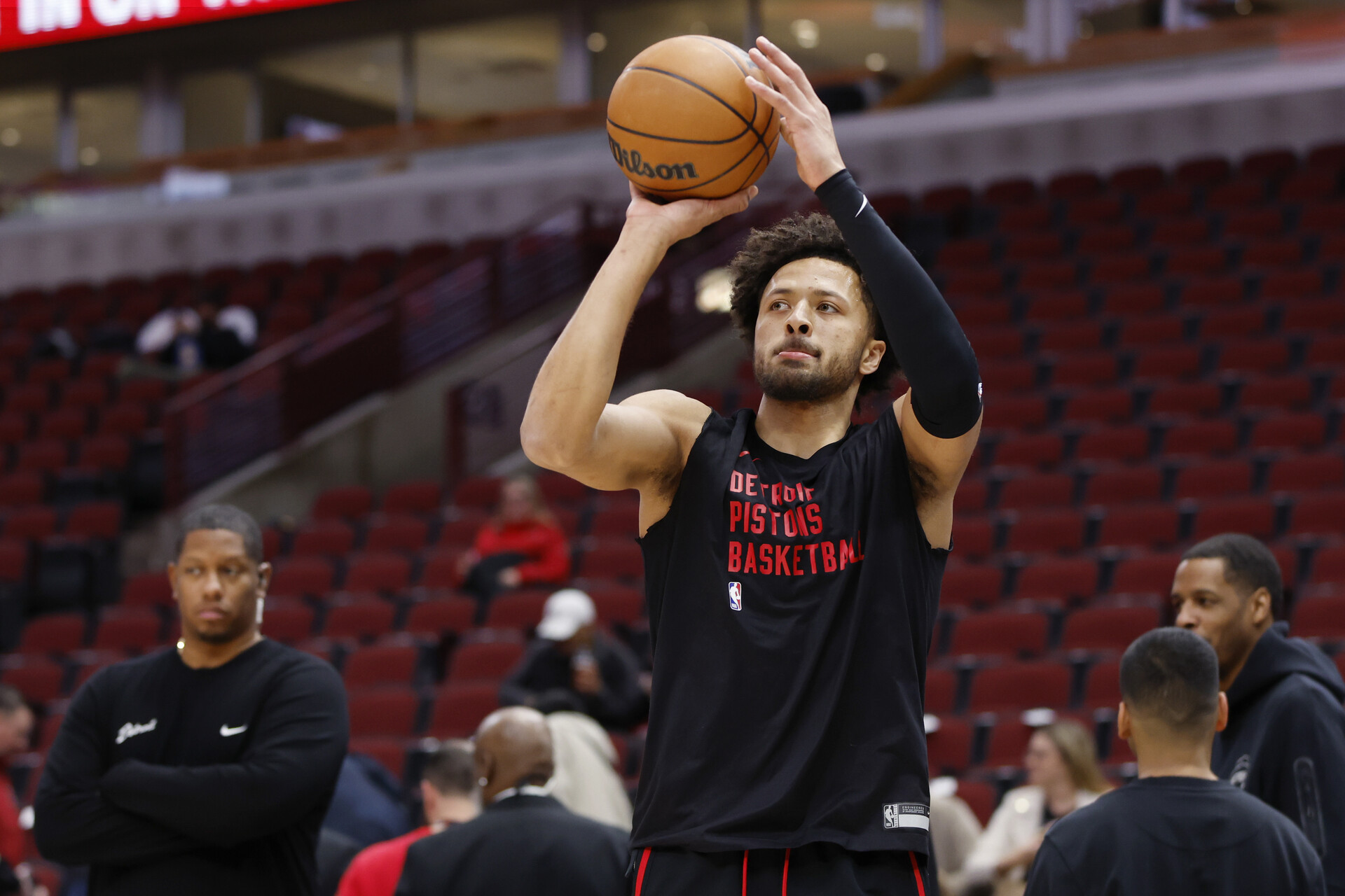 Nov 12, 2023; Chicago, Illinois, USA; Detroit Pistons guard Cade Cunningham (2) warms up before a basketball game against the Chicago Bulls at United Center.