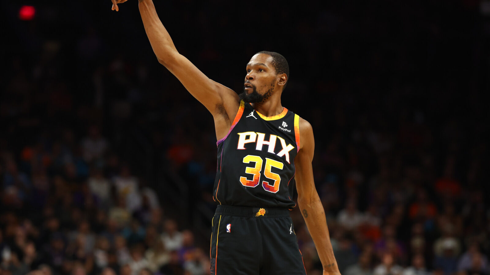 Nov 15, 2023; Phoenix, Arizona, USA; Phoenix Suns forward Kevin Durant (35) against the Minnesota Timberwolves in the first half at Footprint Center.