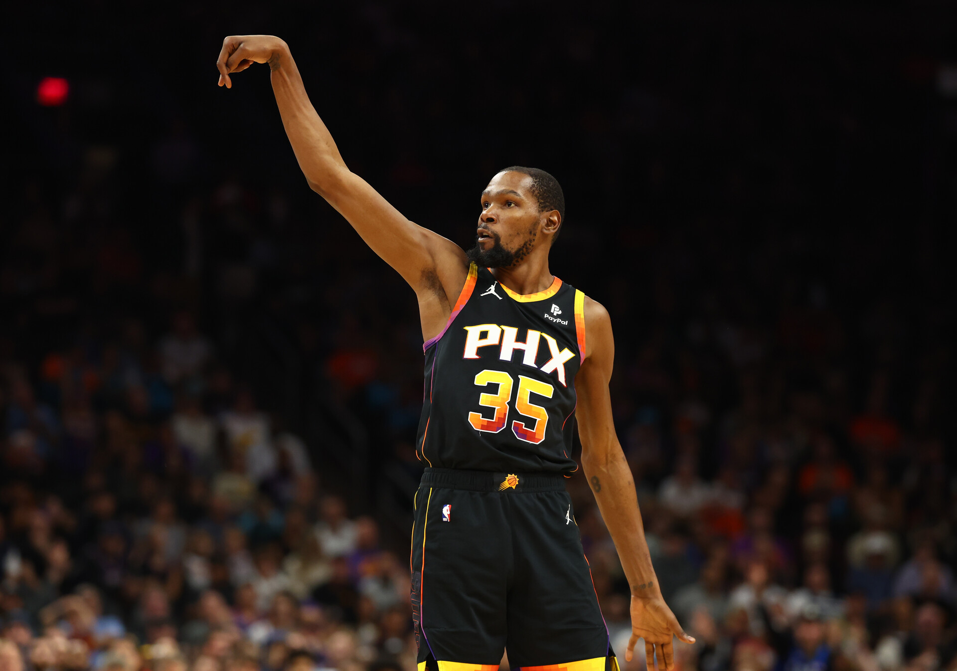 Nov 15, 2023; Phoenix, Arizona, USA; Phoenix Suns forward Kevin Durant (35) against the Minnesota Timberwolves in the first half at Footprint Center.