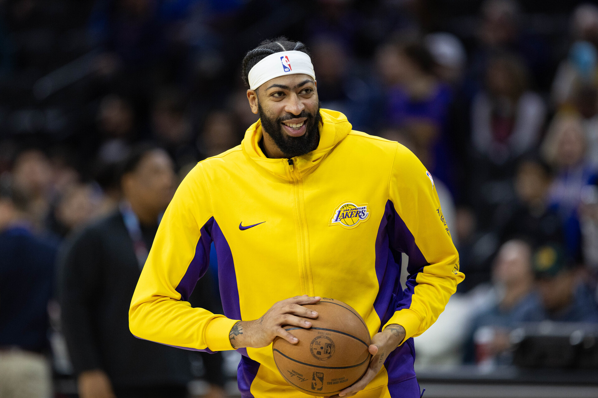 Nov 27, 2023; Philadelphia, Pennsylvania, USA; Los Angeles Lakers forward Anthony Davis before action against the Philadelphia 76ers at Wells Fargo Center.