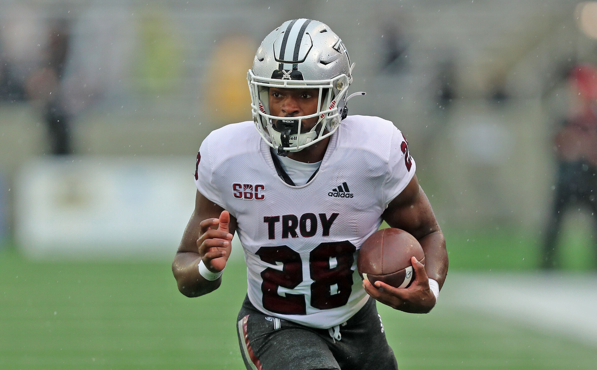 Troy Trojans running back Kimani Vidal (28) runs with the ball against the Army Black Knights during the first half at Michie Stadium.