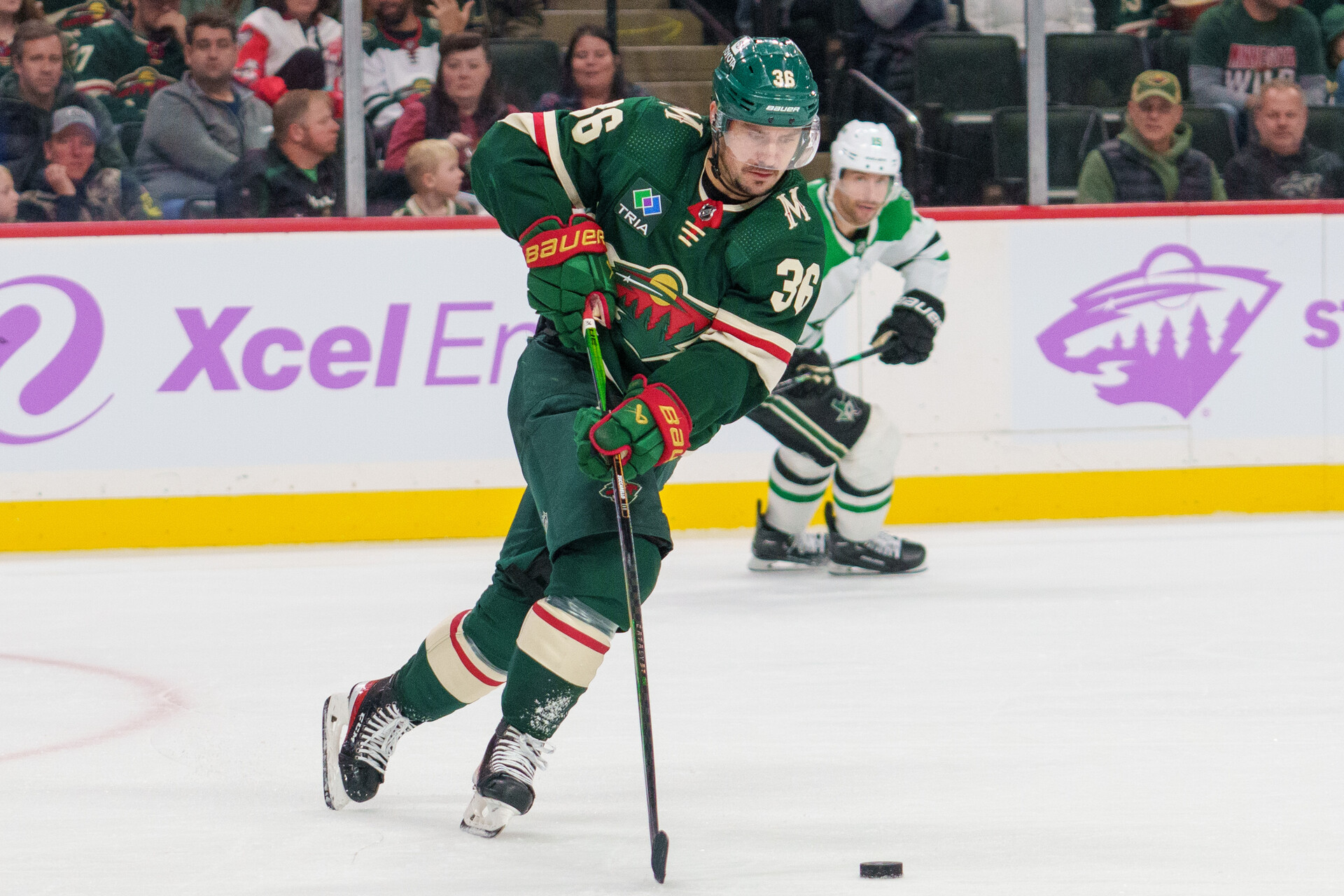 Nov 12, 2023; Saint Paul, Minnesota, USA; Minnesota Wild right wing Mats Zuccarello (36) in action against the Dallas Stars in the third period at Xcel Energy Center.