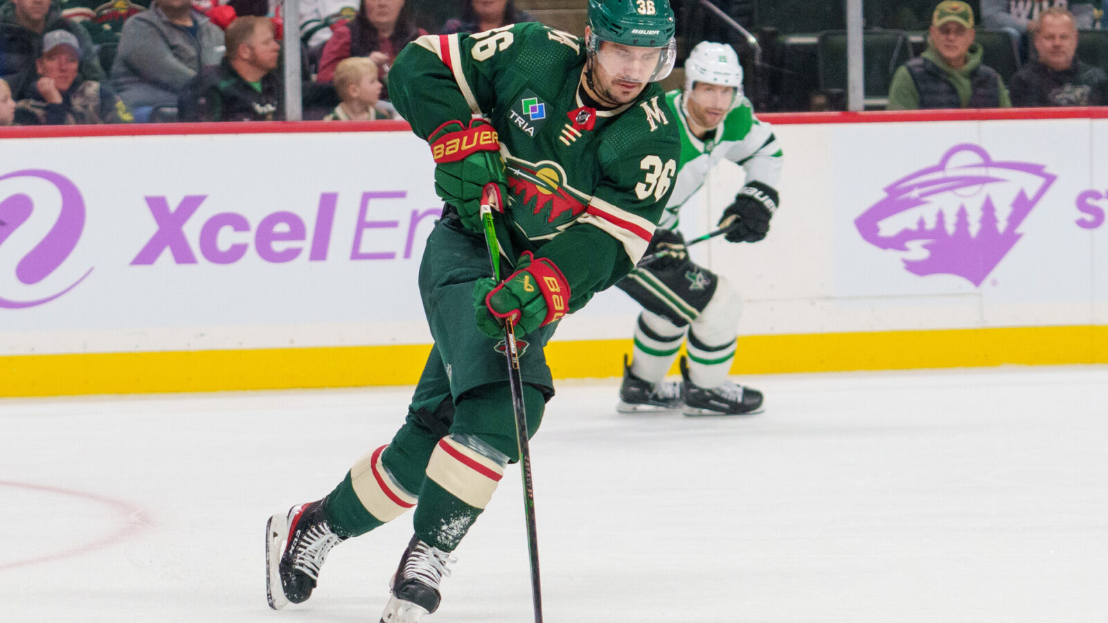 Nov 12, 2023; Saint Paul, Minnesota, USA; Minnesota Wild right wing Mats Zuccarello (36) in action against the Dallas Stars in the third period at Xcel Energy Center.