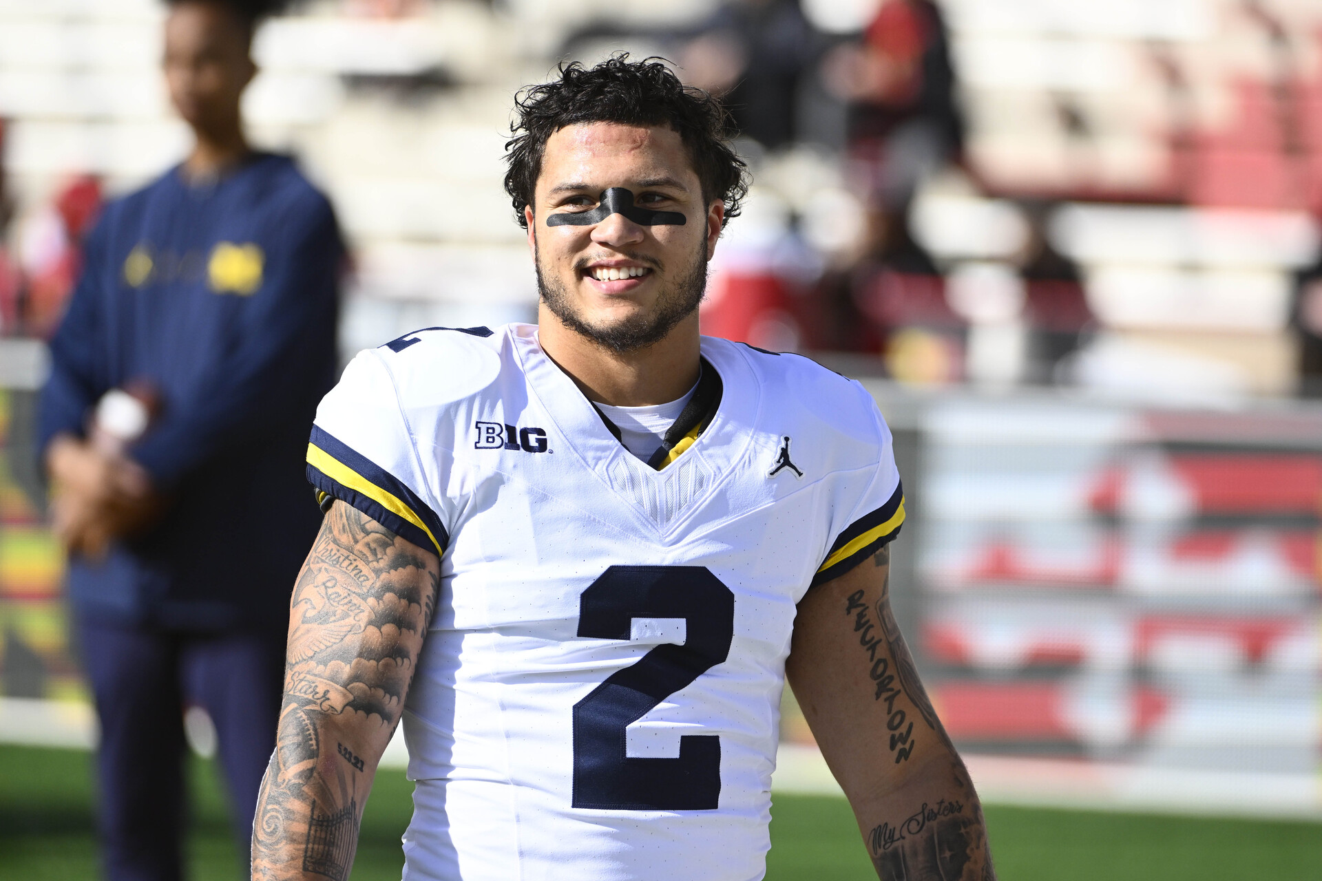 Nov 18, 2023; College Park, Maryland, USA; Michigan Wolverines running back Blake Corum (2) on the field before the game against Maryland at SECU Stadium.