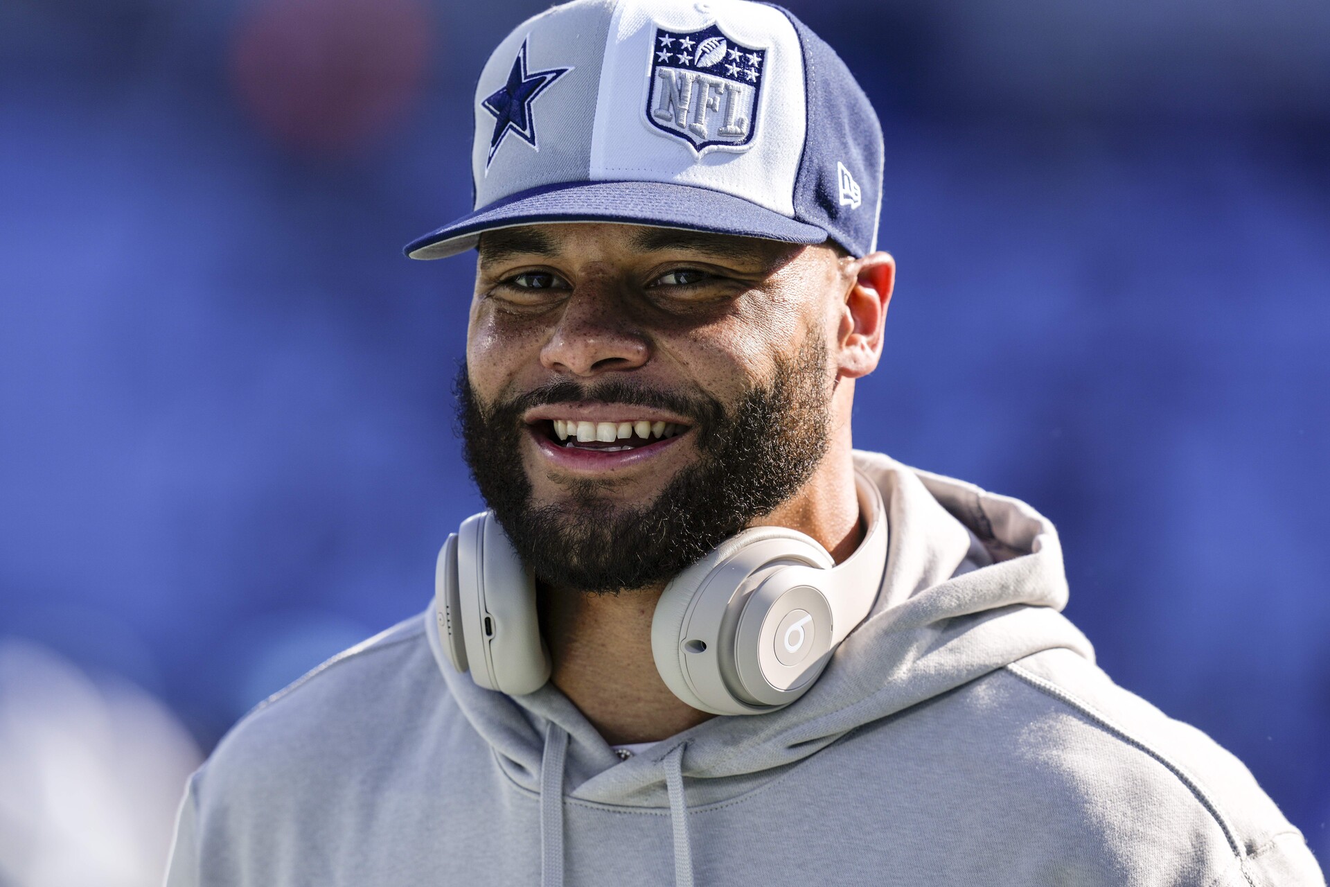 Dallas Cowboys quarterback Dak Prescott (4) during pregame warm ups against the Carolina Panthers at Bank of America Stadium.