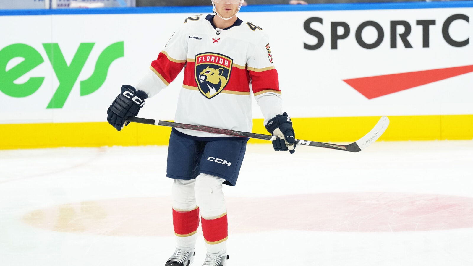Nov 28, 2023; Toronto, Ontario, CAN; Florida Panthers defenseman Gustav Forsling (42) skates during the warmup against the Toronto Maple Leafs at Scotiabank Arena.