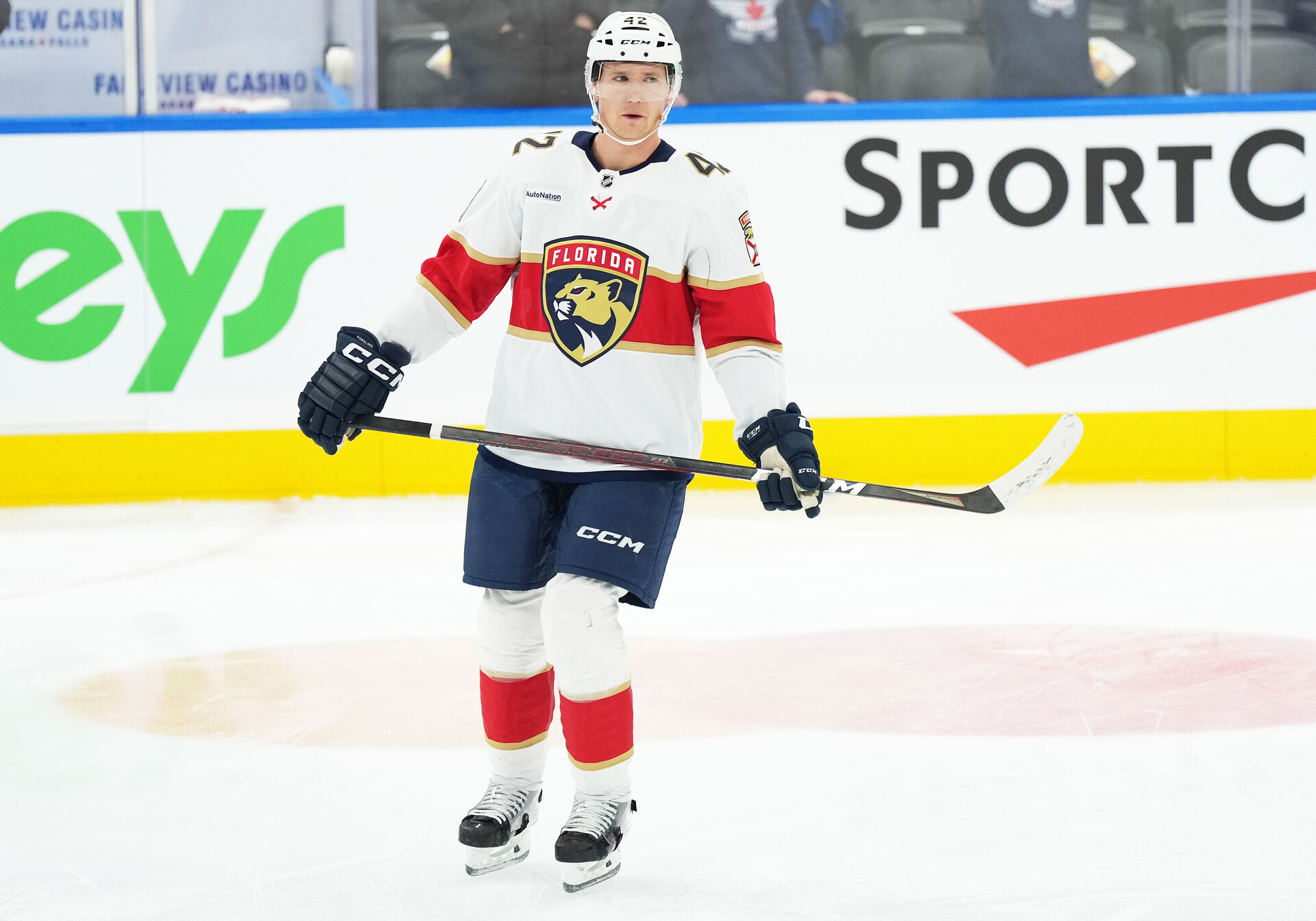 Nov 28, 2023; Toronto, Ontario, CAN; Florida Panthers defenseman Gustav Forsling (42) skates during the warmup against the Toronto Maple Leafs at Scotiabank Arena.