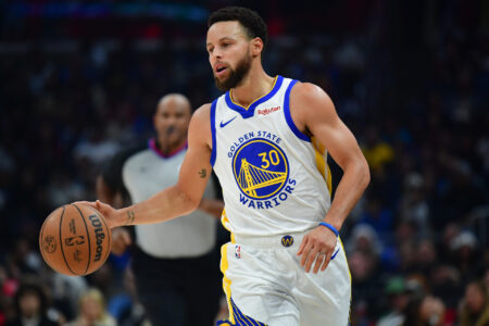 Dec 2, 2023; Los Angeles, California, USA; Golden State Warriors guard Stephen Curry (30) moves the ball up court against the Los Angeles Clippers during the first half at Crypto.com Arena.