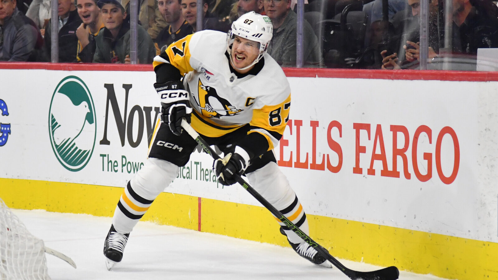Dec 4, 2023; Philadelphia, Pennsylvania, USA; Pittsburgh Penguins center Sidney Crosby (87) against the Philadelphia Flyers at Wells Fargo Center.