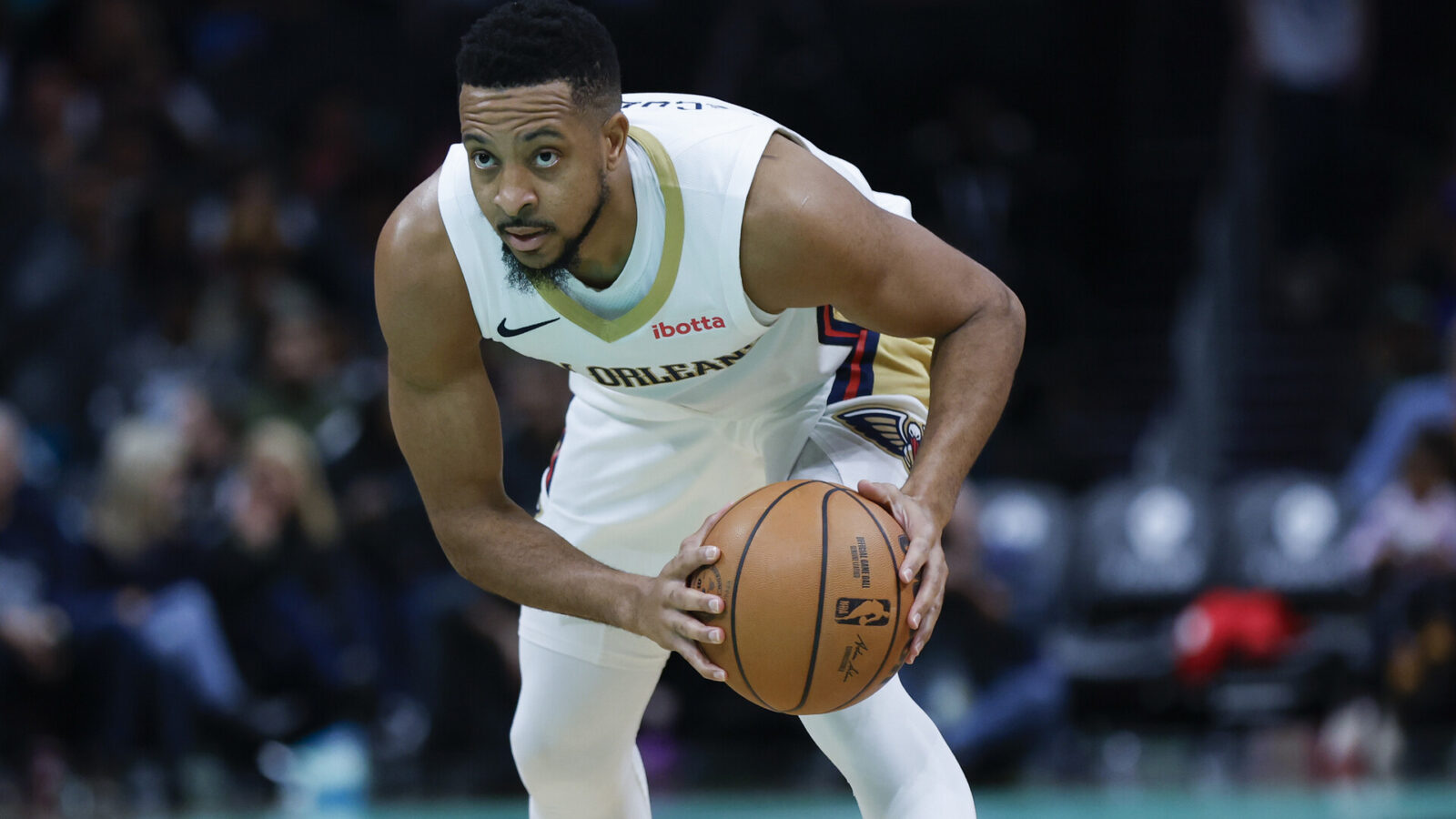 Dec 15, 2023; Charlotte, North Carolina, USA; New Orleans Pelicans guard CJ McCollum (3) runs the offense against the Charlotte Hornets during the second half at Spectrum Center. The Pelicans won 112-107.