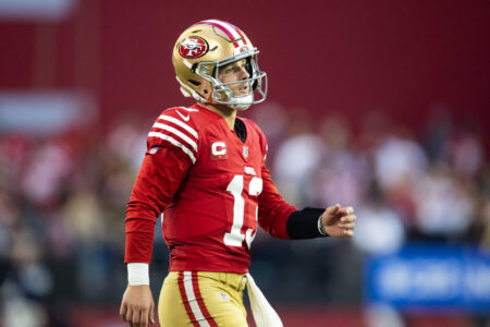Dec 17, 2023; Glendale, Arizona, USA; San Francisco 49ers quarterback Brock Purdy (13) against the Arizona Cardinals at State Farm Stadium.