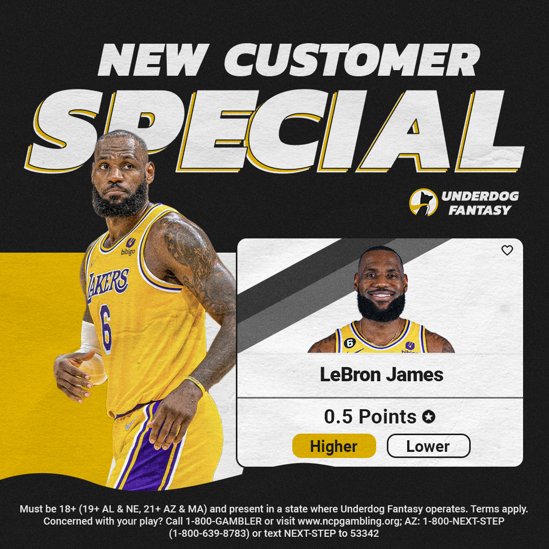 Underdog Fantasy NBA player prop special for Jan. 3 is LeBron James over/under 0.5 points.