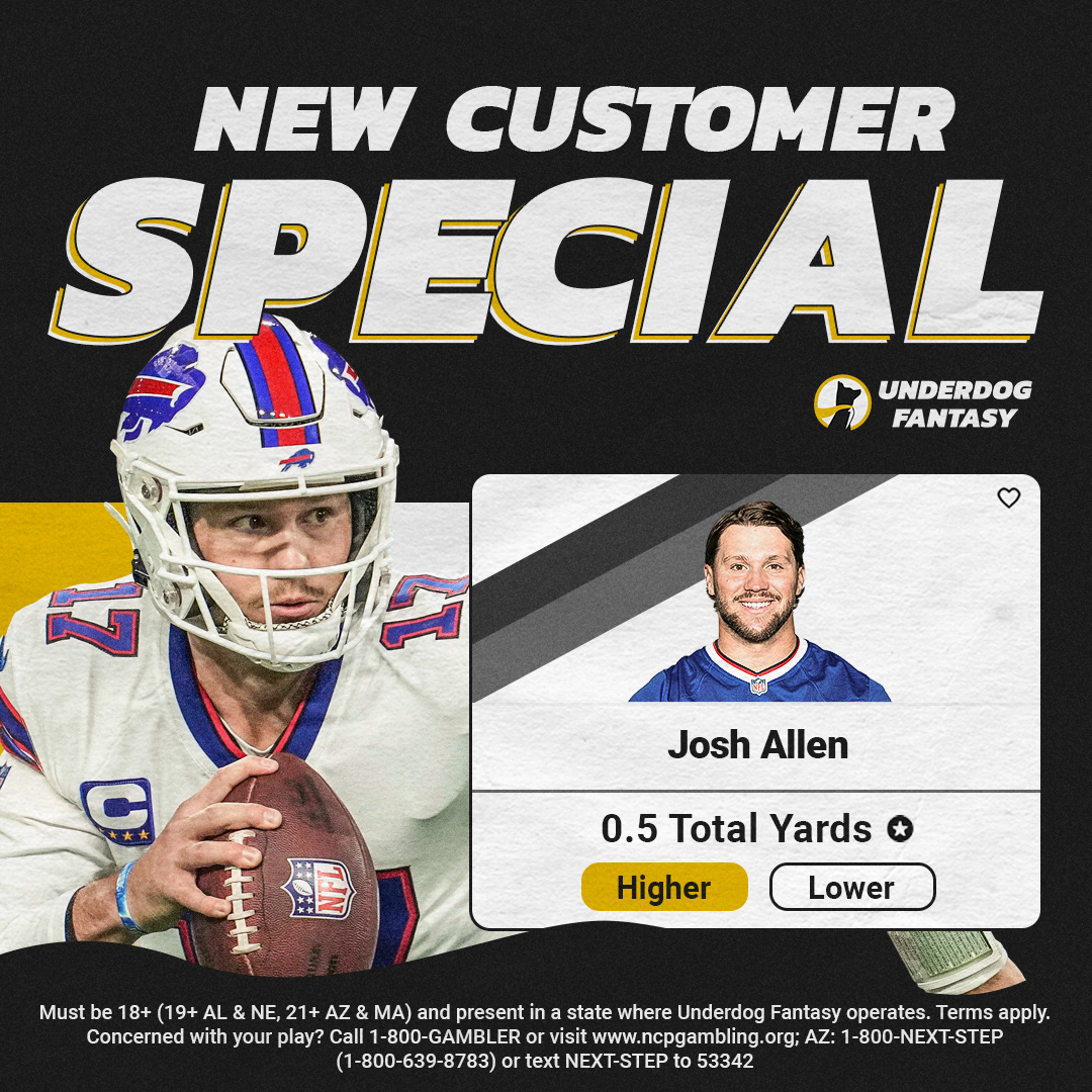 Underdog Fantasy nfl player prop special Week 18 is Josh Allen over 0.5 pass yards.