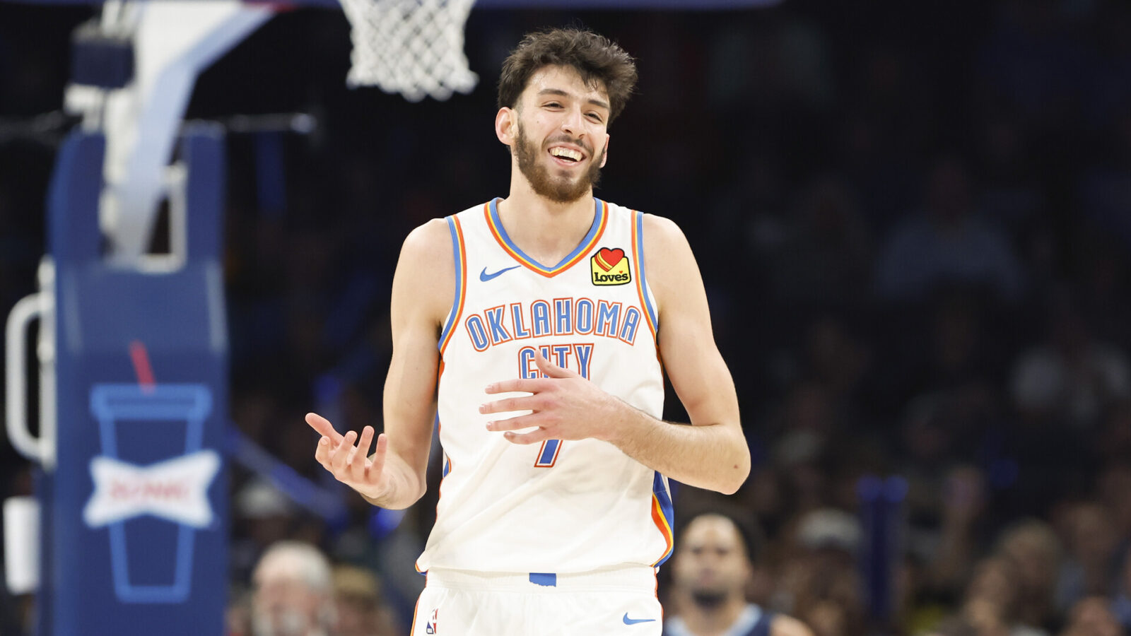 Oklahoma City Thunder forward Chet Holmgren (7) smiles after a play against the Memphis Grizzlies during the second half at Paycom Center.