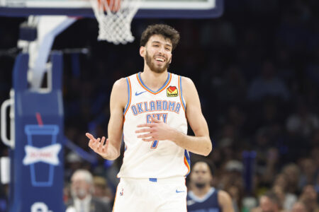 Oklahoma City Thunder forward Chet Holmgren (7) smiles after a play against the Memphis Grizzlies during the second half at Paycom Center.