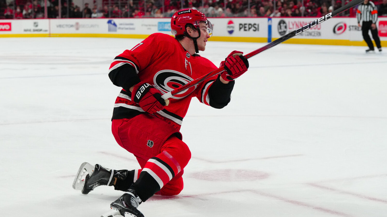 Dec 28, 2023; Raleigh, North Carolina, USA; Carolina Hurricanes right wing Andrei Svechnikov (37) watches his shot against the Montreal Canadiens during the third period at PNC Arena.