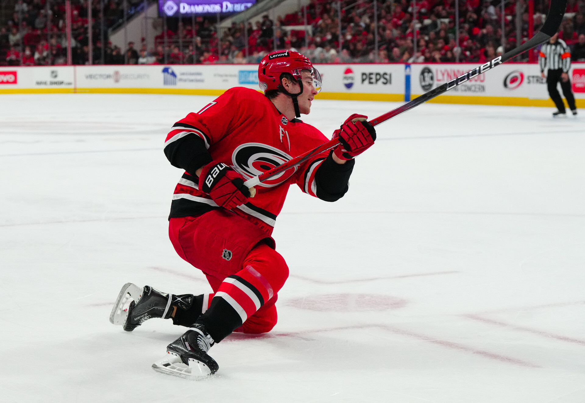 Dec 28, 2023; Raleigh, North Carolina, USA; Carolina Hurricanes right wing Andrei Svechnikov (37) watches his shot against the Montreal Canadiens during the third period at PNC Arena.