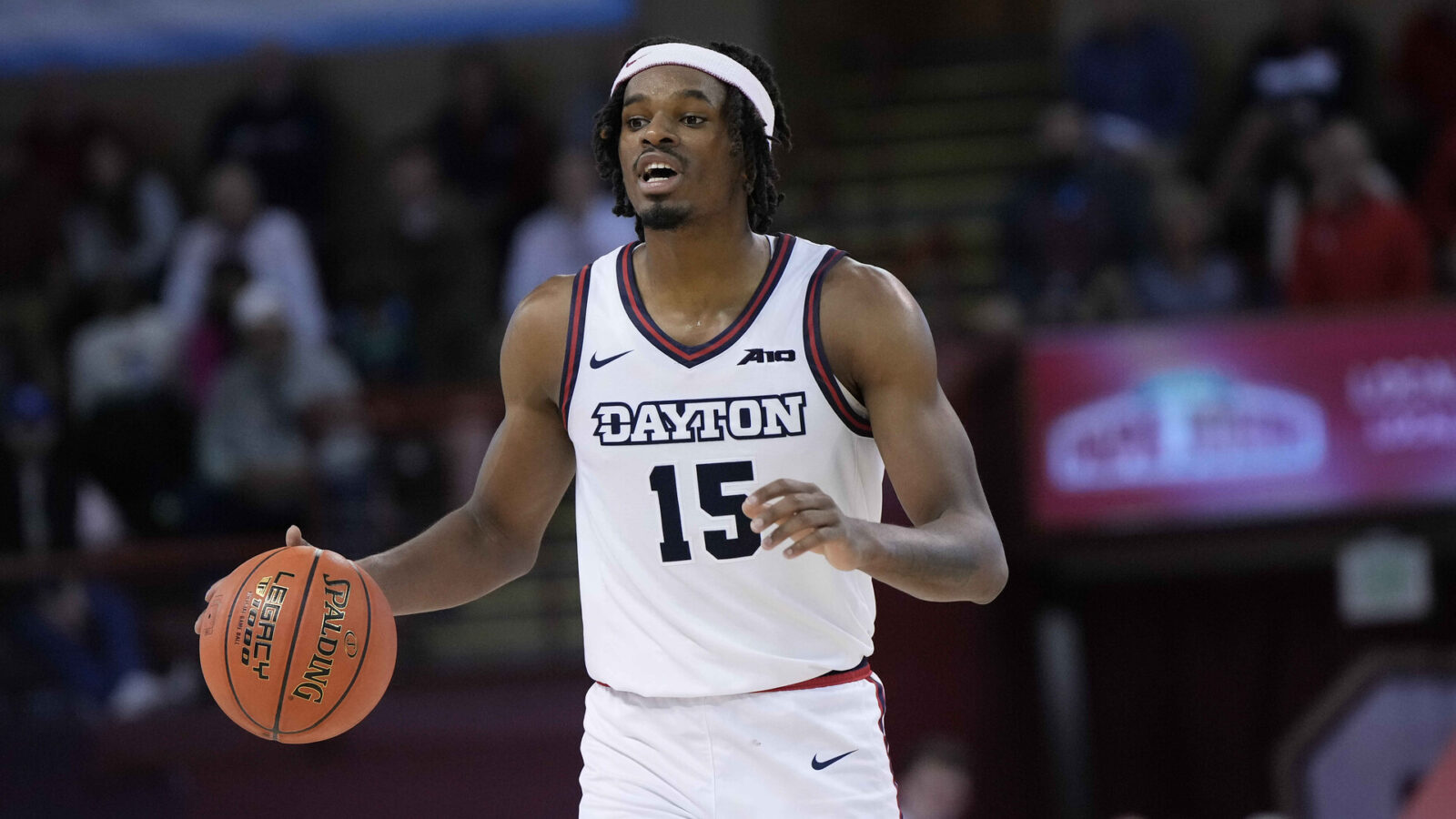 Nov 17, 2023; Charleston, SC, USA;Dayton Flyers forward DaRon Holmes II (15) brings the ball up court in the second half against the St. John's Red Storm at TD Arena.