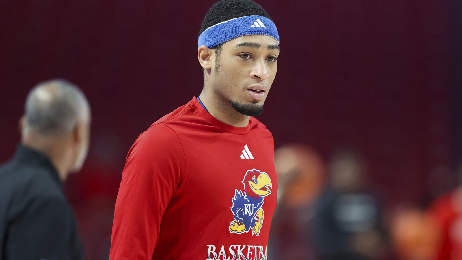 Mar 9, 2024; Houston, Texas, USA; Kansas Jayhawks guard Dajuan Harris Jr. (3) before the game against the Houston Cougars at Fertitta Center.