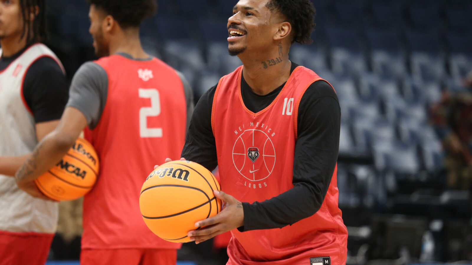 Mar 21, 2024; Memphis, TN, USA; New Mexico Lobos guard Jaelen House (10) shoots free throws during practice for the NCAA Tournament First Round at FedExForum.