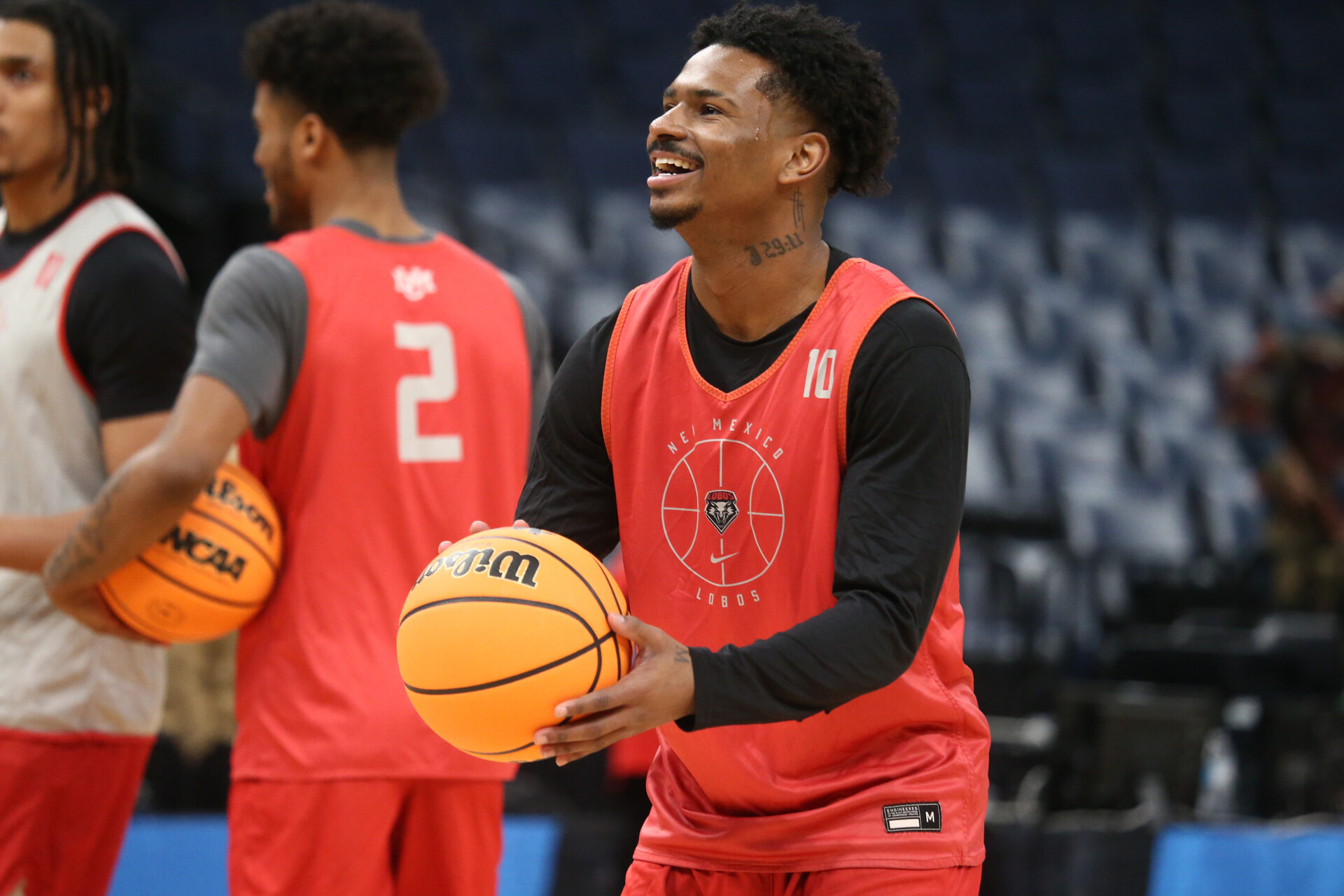 Mar 21, 2024; Memphis, TN, USA; New Mexico Lobos guard Jaelen House (10) shoots free throws during practice for the NCAA Tournament First Round at FedExForum.