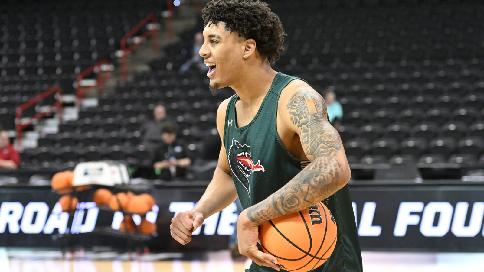 Mar 21, 2024; Spokane, WA, USA; University of Alabama at Birmingham Blazers forward Yaxel Lendeborg (3) during practice day at Spokane Veterans Memorial Arena.