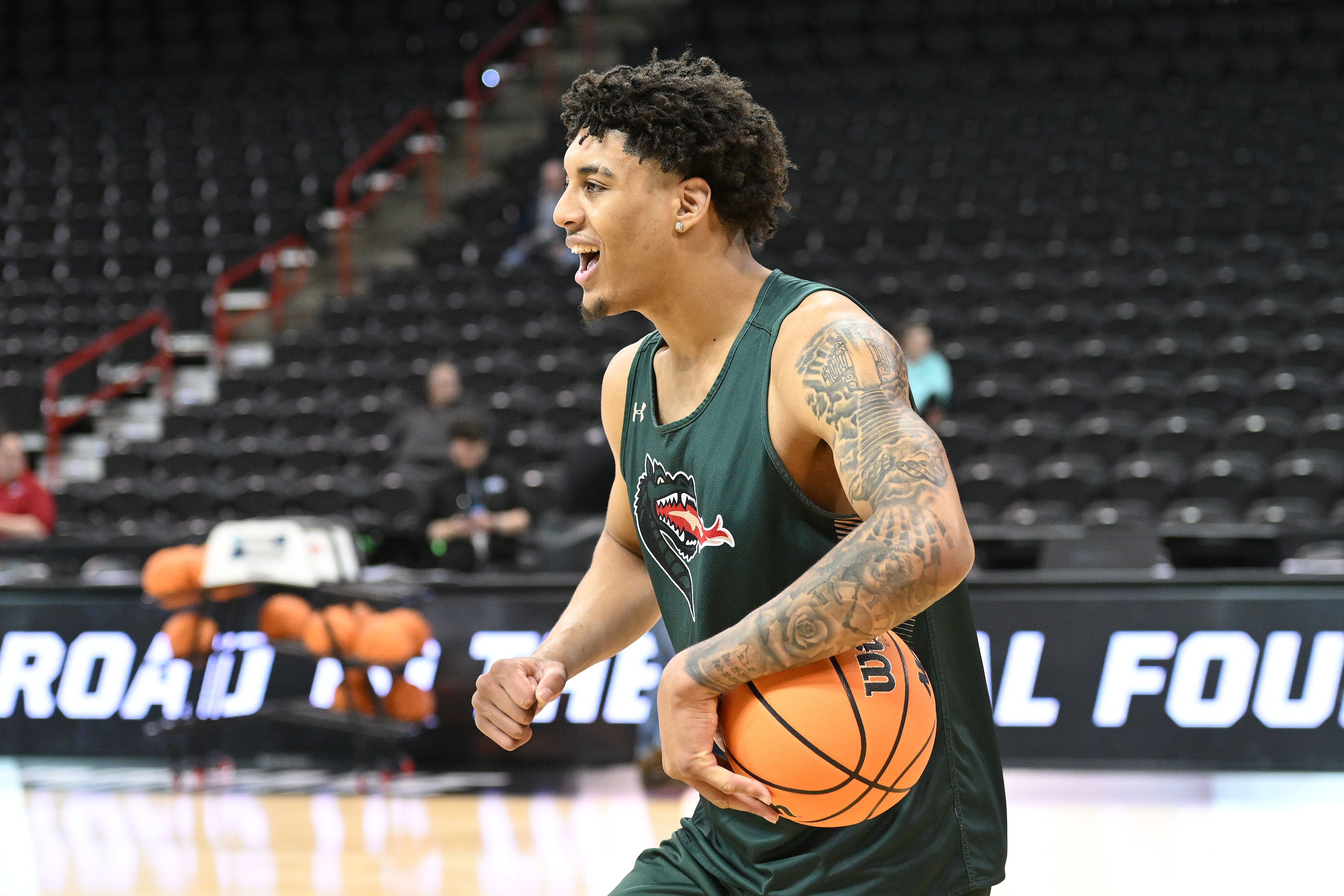 Mar 21, 2024; Spokane, WA, USA; University of Alabama at Birmingham Blazers forward Yaxel Lendeborg (3) during practice day at Spokane Veterans Memorial Arena.