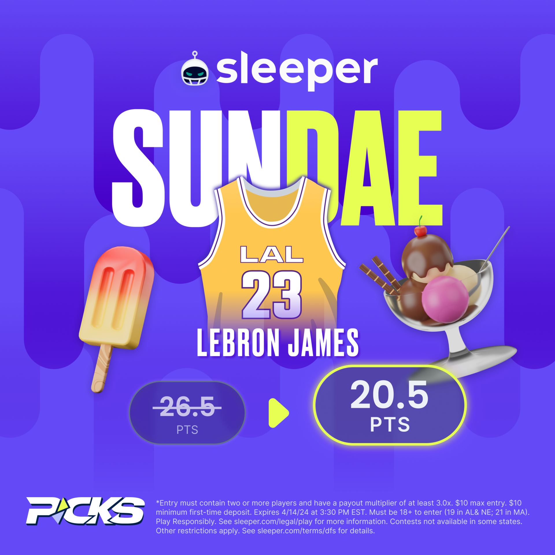 lebron james over 20.5 points prop on sleeper fantasy