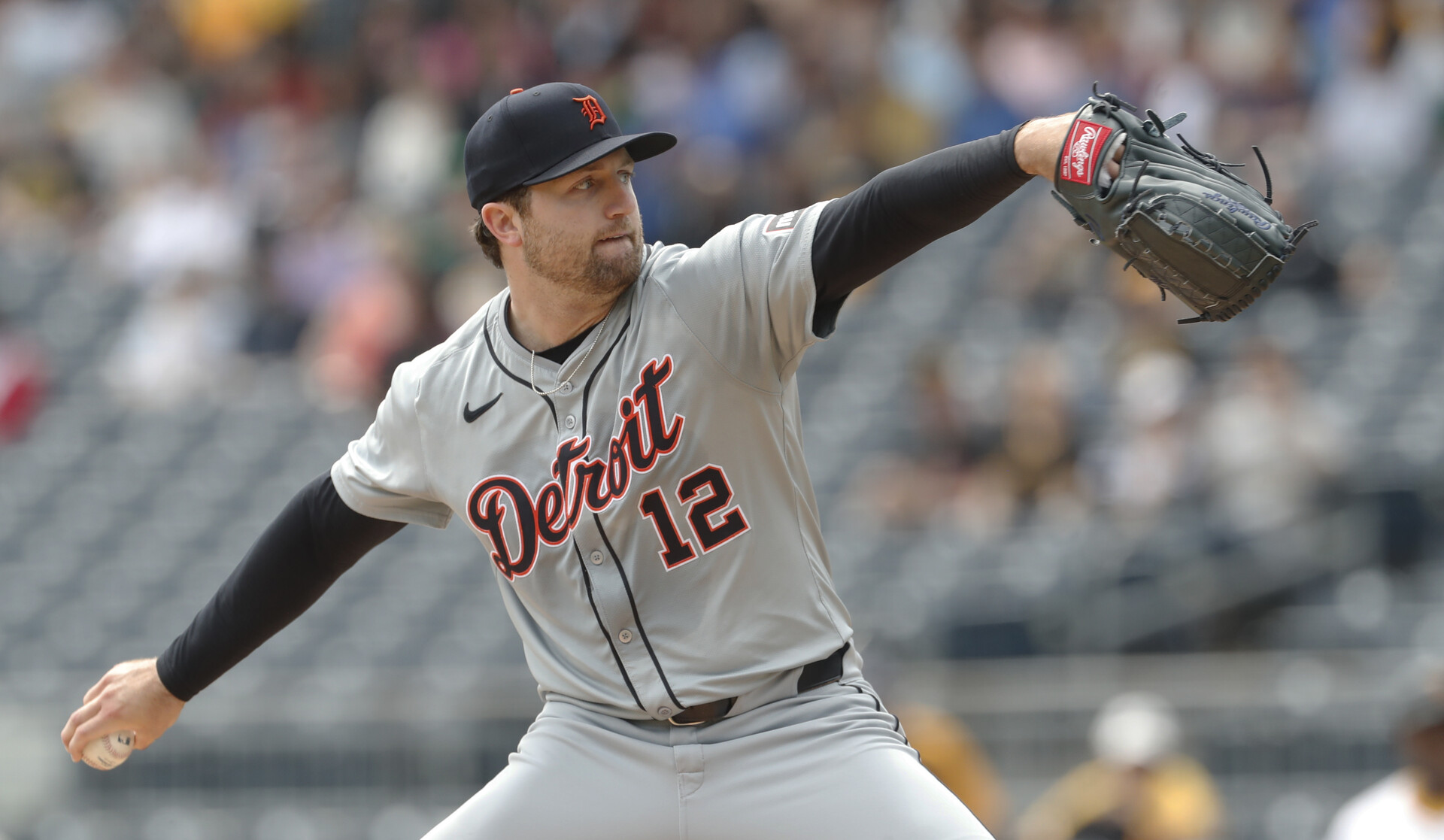 Detroit Tigers starting pitcher Casey Mize (12) throws against the Pittsburgh Pirates during the first inning at PNC Park.