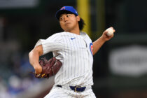 Chicago Cubs starting pitcher Shota Imanaga (18) during the first inning against the Miami Marlins at Wrigley Field.