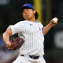 Chicago Cubs starting pitcher Shota Imanaga (18) during the first inning against the Miami Marlins at Wrigley Field.