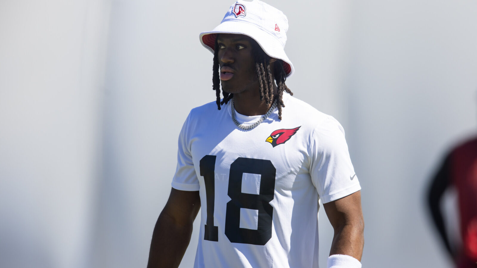 May 10, 2024; Tempe, AZ, USA; Arizona Cardinals wide receiver Marvin Harrison Jr. (18) during rookie minicamp at the teams Tempe Training Facility.