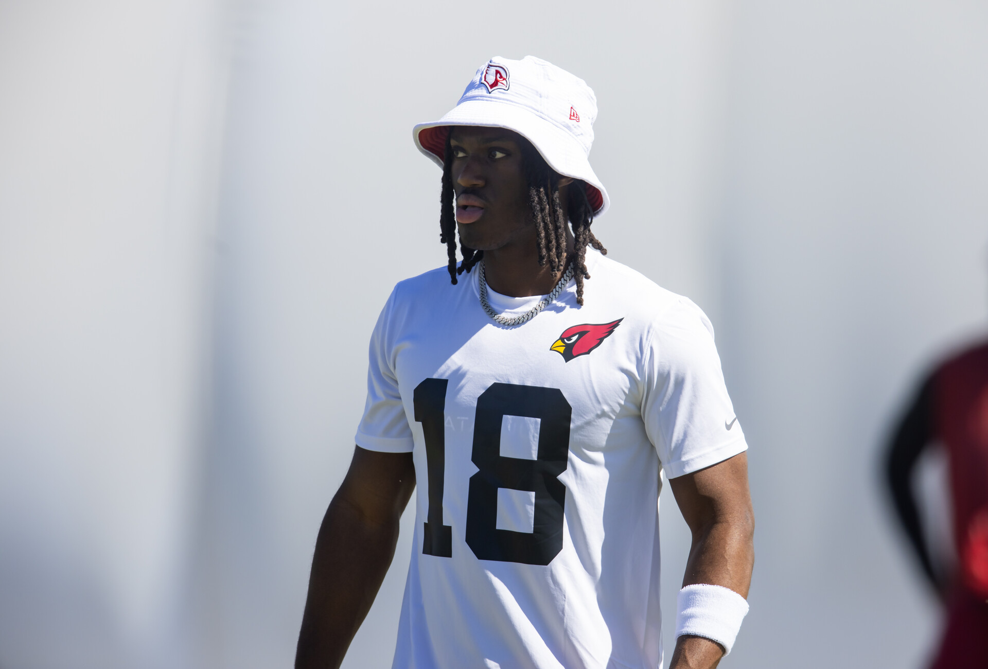 May 10, 2024; Tempe, AZ, USA; Arizona Cardinals wide receiver Marvin Harrison Jr. (18) during rookie minicamp at the teams Tempe Training Facility.