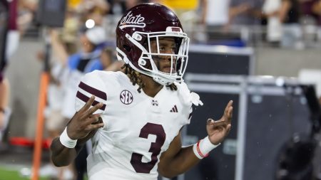 Sep 7, 2024; Tempe, Arizona, USA; Mississippi State Bulldogs wide receiver Kevin Coleman Jr. (3) against the Arizona State Sun Devils at Mountain America Stadium.