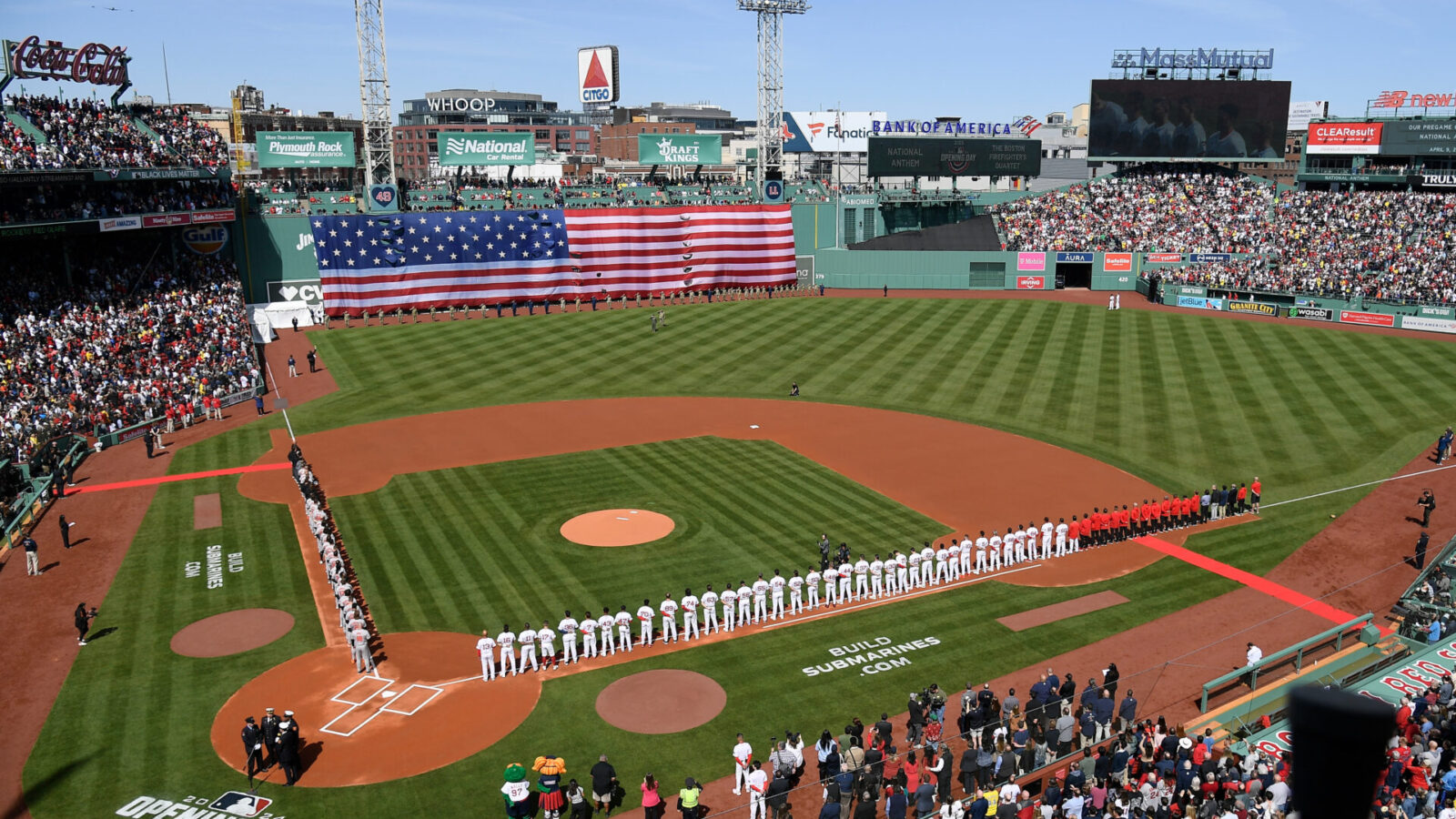 Apr 9, 2024; Boston, Massachusetts, USA; Opening day ceremonies at Fenway Park before a game between the Boston Red Sox and the Baltimore Orioles.
