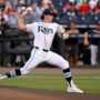 May 8, 2025; St. Petersburg, Florida, USA; Tampa Bay Rays starting pitcher Ryan Pepiot (44) throws a pitch in the first inning against the Philadelphia Phillies at George M. Steinbrenner Field.