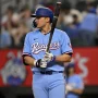 Apr 20, 2025; Arlington, Texas, USA; Texas Rangers shortstop Corey Seager (5) during the game between the Texas Rangers and the Los Angeles Dodgers at Globe Life Field.