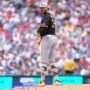 May 18, 2025; Philadelphia, Pennsylvania, USA; Pittsburgh Pirates starting pitcher Paul Skenes (30) checks a runner against the Philadelphia Phillies in the fifth inning at Citizens Bank Park.