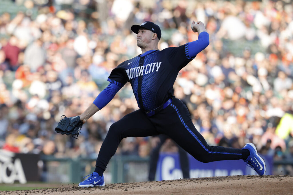 May 9, 2025; Detroit, Michigan, USA; Detroit Tigers starting pitcher Tarik Skubal (29) pitches in the third inning against the Texas Rangers at Comerica Park. Skubal is one of our MLB All-Star Game best bets for 2025.