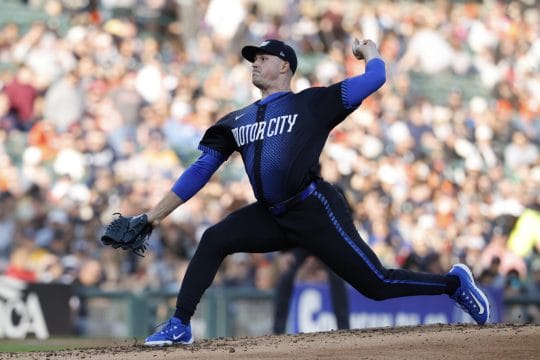 Detroit Tigers starting pitcher Tarik Skubal (29) pitches in the third inning against the Texas Rangers at Comerica Park. Skubal is one of our MLB All-Star Game best bets for 2025.