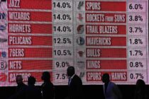 May 12, 2025; Chicago, Illinois, US; Representitives of the NBA teams walk onto the stage during the 2025 NBA Draft Lottery at McCormick Place.
