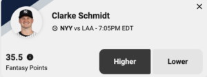 Clarke Schmidt - Underdog Projection June 16, 2025.