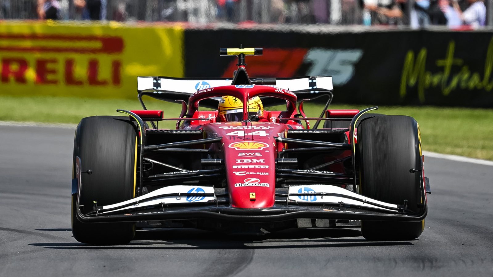 Jun 15, 2025; Montreal, Quebec, Canada; Ferrari driver Lewis Hamilton (44) during the F1 Canadian Grand Prix at Circuit Gilles-Villeneuve.