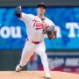 May 24, 2025; Minneapolis, Minnesota, USA; Minnesota Twins starting pitcher Zebby Matthews (52) pitches in the first inning against the Kansas City Royals at Target Field.