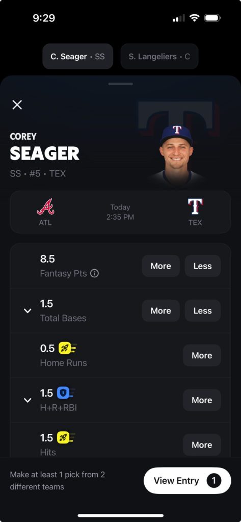 Corey Seager Betr Picks- July 27, 2025