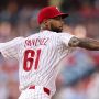 Jul 2, 2025; Philadelphia, Pennsylvania, USA; Philadelphia Phillies pitcher Cristopher Sanchez (61) throws a pitch against the San Diego Padres during the fourth inning at Citizens Bank Park.